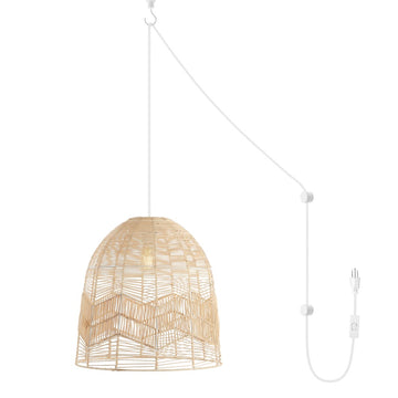 Sofia 17.5" Farmhouse Coastal Rattan 180" Cord Plug-In or Hardwired LED Pendant - JONATHAN Y
